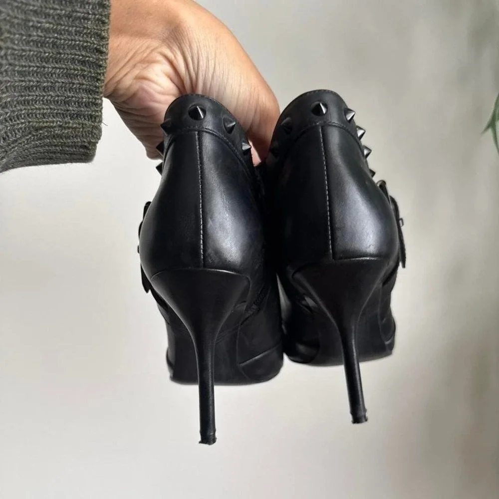 Black leather stud ankle boot size‎ 7 stiletto genuine leather Enzo moto buckle